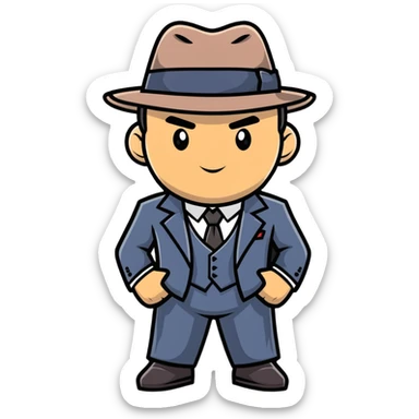 gangster character wearing a fedora and suit, confident pose sticker
