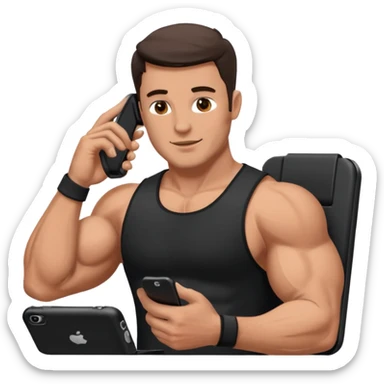 Mec musclé avec un téléphone dans les mains qui navigue sur so téléphone sticker