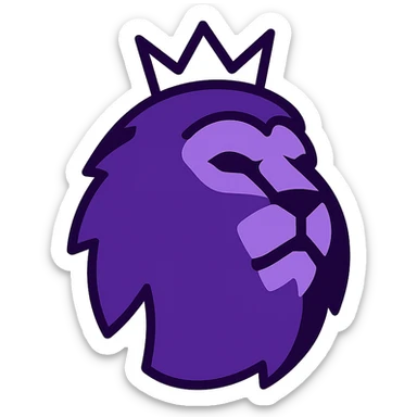 modern bold English Premier League badge with stylized lion head, purple and white, clean and iconic, no text sticker
