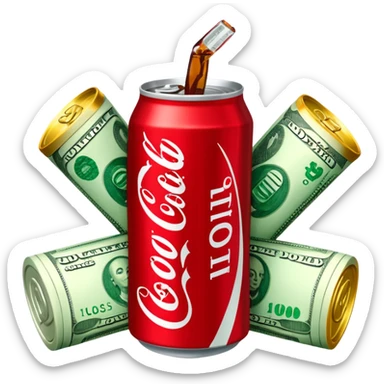 Coca Cola can surrounded by dollar bills sticker