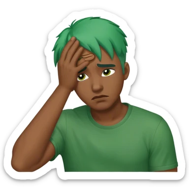 black guy with green hair doing a facepalm sticker