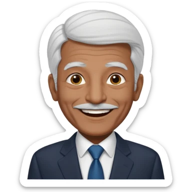 70 yr old man, thin white hair, pakistani, business suit, big smile, dark skin, no facial hair
 sticker