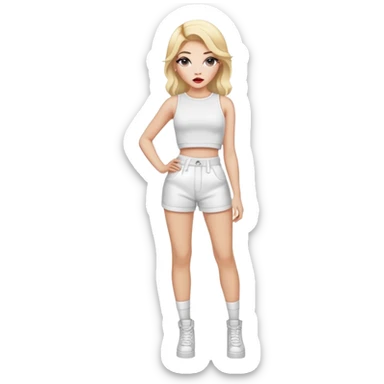 Full body white teenage girl with blonde hair, heavy makeup, big lips, crop top and choni style clothing sticker