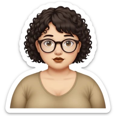 Light tan skin, woman/non-binary, slightly chubby, septum piercing, deep brown eyes, curly very dark brown neck length hair with bangs. Glasses. Alternative.  SEPTUM PIERCING sticker