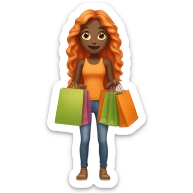 Tan girl with long orange hair holding shopping bags sticker