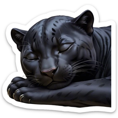 Meme-Worthy cute Sleeping black Panther Portrait Emoji, Head resting peacefully with a contented smile, showcasing a luxuriously sleek form and eyes gently closed in serene slumber, Simplified yet comically adorable features, highly detailed, glowing with a soft, drowsy dark light, high shine, relaxed and utterly lovable, stylized with an air of playful laziness, bright and heartwarming, soft glowing outline, capturing the essence of a sleeping black Panther that feels destined to become the next viral icon of adorable rest! sticker
