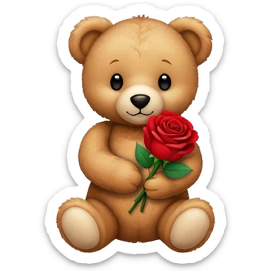 Teddy bear holding a red rose sticker