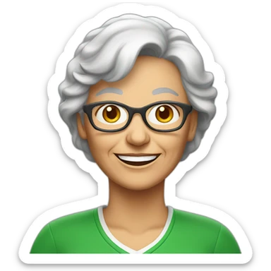Smiling elderly woman in green jersey sticker
