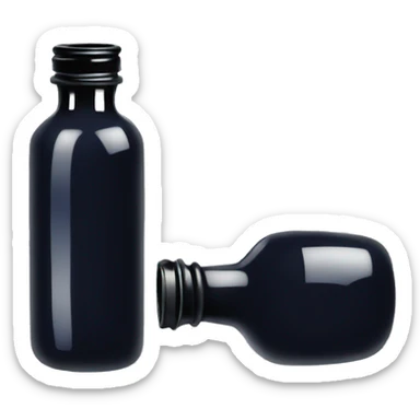 Create a cute and simple emoji representation of an ink bottle. The ink bottle should be classic in shape, with a round base and a narrow neck. It should be filled with dark blue ink. sticker