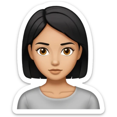 Woman with tan skin and short black hair with a middle part sticker