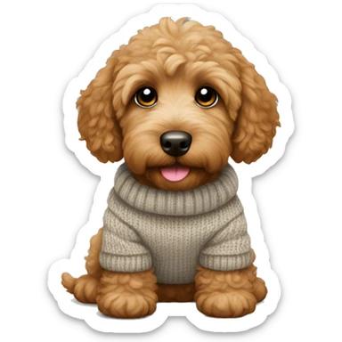 Little brown golden doodle puppy wearing a sweater sticker