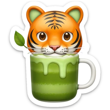 Orange tiger holding iced matcha  sticker