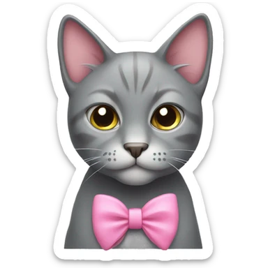 gray cat with pink bow sticker