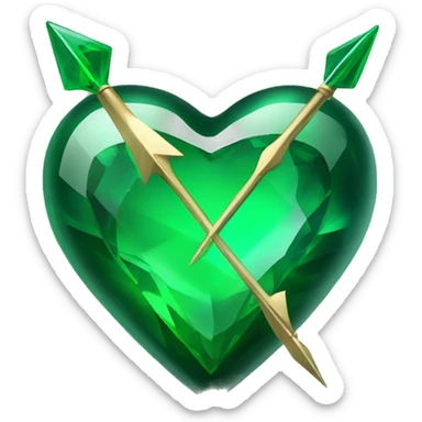 heart pierced emerald green with an arrow, glass effect sticker