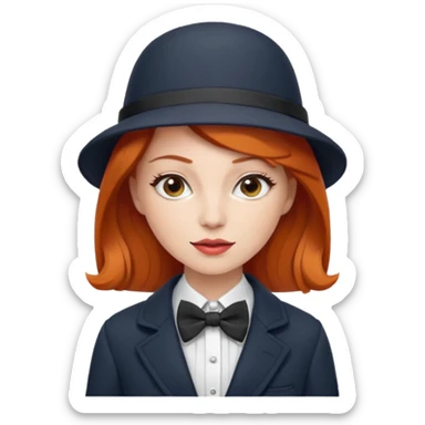 Bow Ties, Coats, and hat, lady, modern, red head. sticker