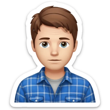 Chico blanco oj pelo revuelto y atractivoos azules pelo castaño y camisa de franela sticker