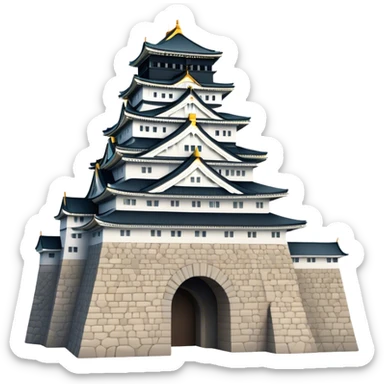 Cinematic Realistic Osaka Castle Landmark Emoji, showcasing the majestic historic castle rendered with dramatic stone textures and regal, natural lighting. sticker