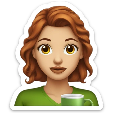 mulher-ruiva-olho-verde-cabelo-liso-segurando-caneca-café sticker