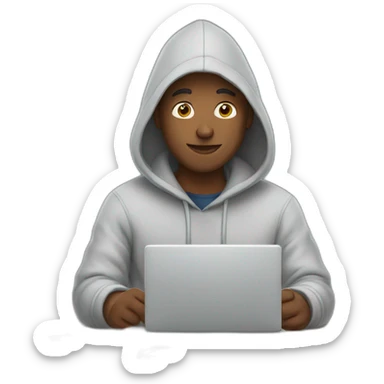 Man wearing a hoodie and typing on laptop sticker