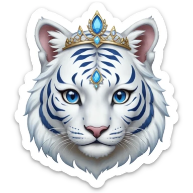 ESO Female white tiger khajiit leader of the umbral rose, blue eyes, blue 'third eye' gem, tiara for leadership ruling sticker