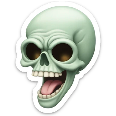 skull emoji as squidward crazy looking while sticking tongue out sticker