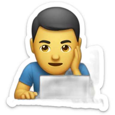 developer banging head against keyboard sticker