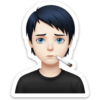 emo boy smoking with blue eyes black hair sticker