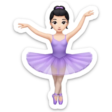 Cinematic Light Purple Ballerina Portrait Emoji, rendered in a realistic, vector-style with minimal shading.  with porcelain skin, smooth deep black hair falling in soft waves, and calm, inviting eyes. sticker