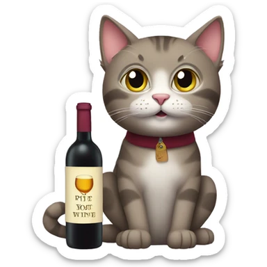 cat with a bottle of wine  sticker