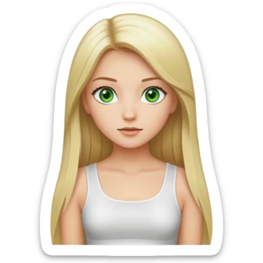 Pretty girl with long straight blonde hair, green eyes and white crop top sticker