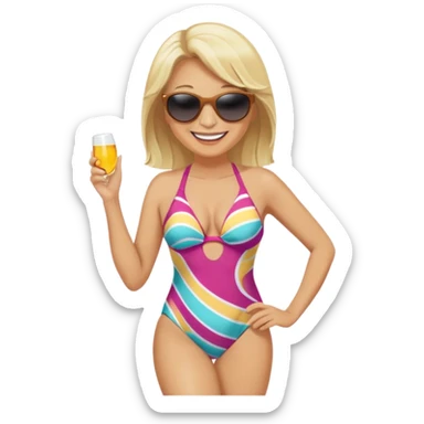 Silly, chubby, Blonde middle aged woman on beach sticker