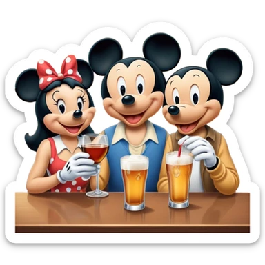 Minnie Mickey and Pluto drinking at a bR sticker