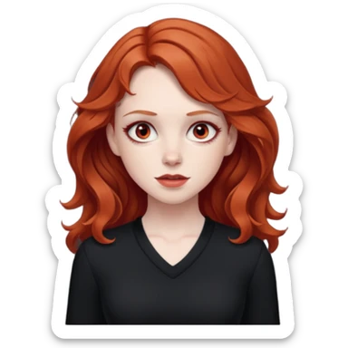 Sarah Blane from Summer of Fear with medium red wavy hair, white and red eyes, black outfit sticker