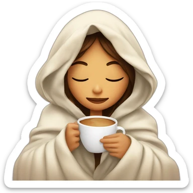 girl inside a blanket sipping coffee eyes closed sticker