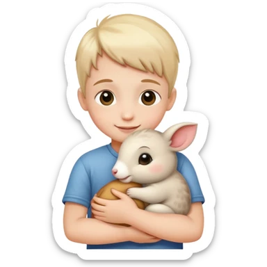 child hugging a small animal, happy and loving sticker