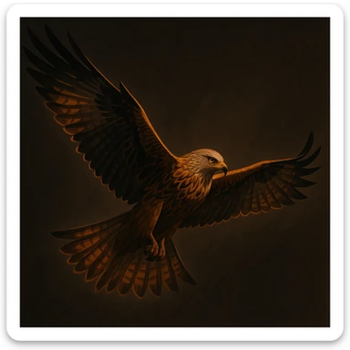 stylized milan bird of prey soaring with wings fully extended, dramatic lighting, minimal background sticker