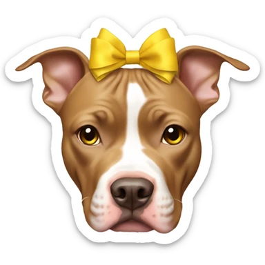 Light brown pitbull with ears cropped and yellow bows sticker