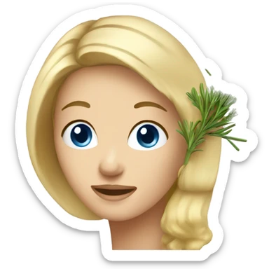 woman with blond Hair and Blue Eyes growing rosemary out of her head sticker