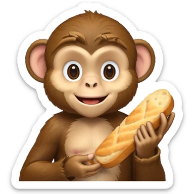 A smiling Monkey holding a piece of bread  sticker