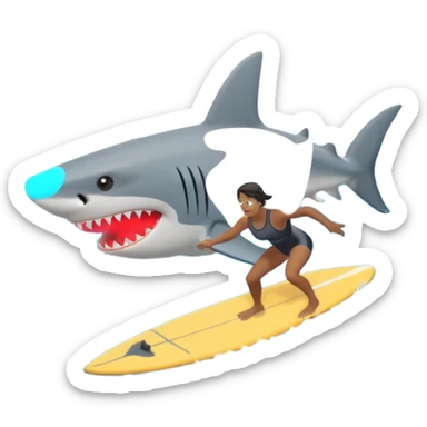the shark next to people surfing sticker