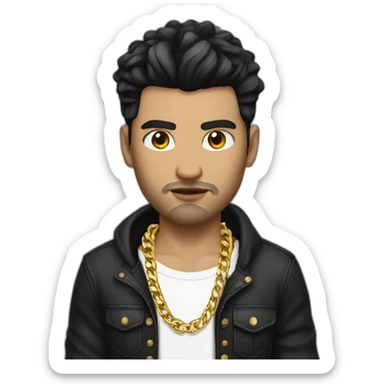 white male thug with black hair crop cut wearing gold chain sticker