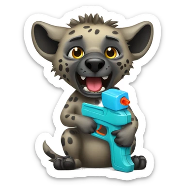 Hyena with a water gun sticker