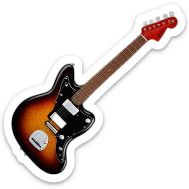 a deep black fender jazzmaster with a red tortoise shell pick guard with matching headstock sticker