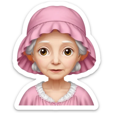 sick old woman with pink night gown, pink bonnet on her head sticker