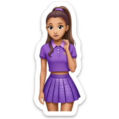 Ariana grande wearing a purple croc top and a short purple preppy skirt  sticker