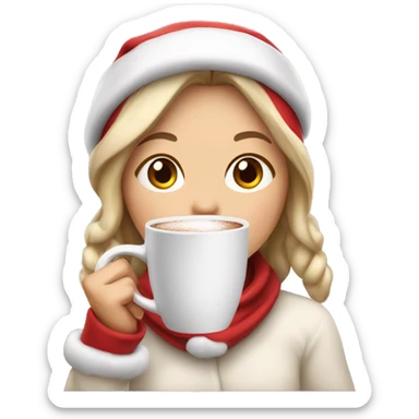 girl with santa hat drinking hot chocolate sticker