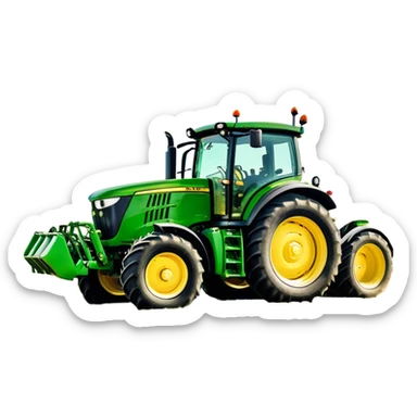 John Deere 6155M (2020) – Cinematic-realistic John Deere 6155M tractor, its iconic green and yellow body rolling across vast Australian farmlands. The powerful engine hums as it tows a massive plow sticker