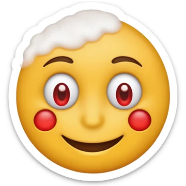 Make a yellow emoji smiling with red and tired eyes, under his nose there are white powder sticker
