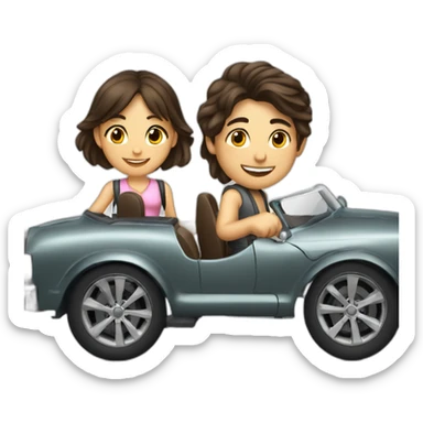 Brunette-boy-and-brunette-girl-roadster-car-driving sticker