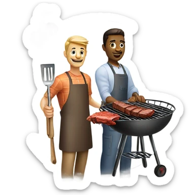 two men make barbecue  sticker